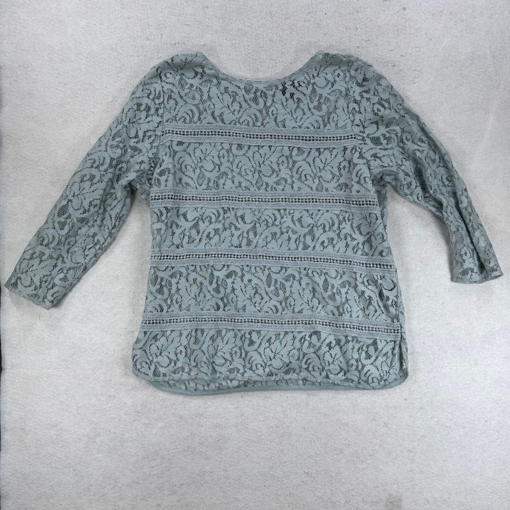 The Limited‎ Sage Green Floral Lace 3/4 Sleeve Blouse Crochet Trim Medium